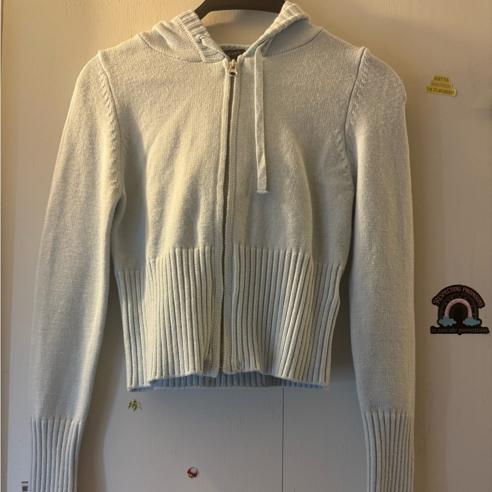 Forever 21 Light Gray Cardigan Sweater with Ribbed Detailing